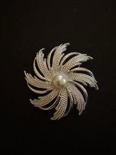 Sarah Coventry Sunburst Brooch with Faux Pearl Central Stone