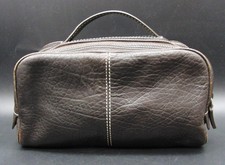 Authentic Tod's Dark Brown Leather Toiletry Bag Double Zipper Length 25cm