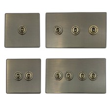G&H Screwless Plate Antique Brass Toggle Light Switches 2 Way & Intermediate