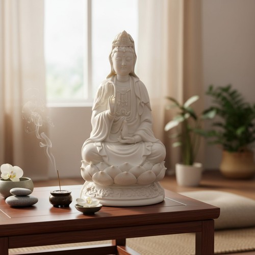 Elegant white ceramic guan yin - white,
