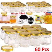 90PCS 45ml Hexagon Glass Jars Spice Herb Jam Mason Top Airtight Mini Bottles Jar