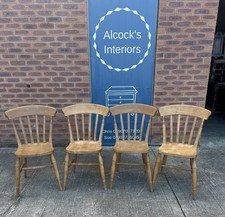 Set of 4 French Farmhouse Style Spindle Back Solid Pine & Beech Dining Chairs