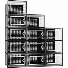 12 PK TRANSPARENT CLEAR SHOE STORAGE BOX RACK PLASTIC ORGANISER BOXES STACKABLE
