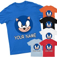 NEW Kids Personalised T-Shirt Customise Name Sonic-Boys Birthday Novelty Xmas