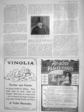 Original Old Antique Print 1908 Portrait Mr. W. H. Mallock Author Piano 20th