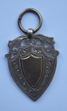 Antique Shield Gold plated  Sterling Silver Fob Medal  1907 Hallmark