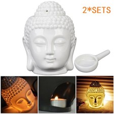 2x Thai Buddha Oil Burner Buddah Head Wax Melt Ornament Spa Ceramic Tea Lights
