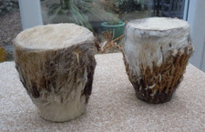 Vintage Pair African Goat Skin Hide Bongo Drums
