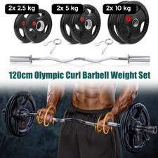 4FT EZ Curl Barbell Set w/ 2.5-10kg Rubber Coated Olympic Tri-grip Weight Plates