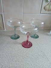 3 Vintage Trifle/ Glass Dishes With Coloured Stems.
