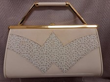 VINTAGE Ladies GINA Cream Leather Clutch with Gloves CG E30 