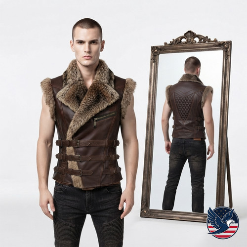 Handmade brown leather fur - handmade,