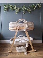 Handmade Crochet BABY Moses Basket 3 Piece & Wooden Stand PRE ORDER December/Jan