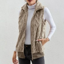 Lady Pocket Gilet Full Zip Casual Jacket Coat Fleece Fur Waistcoat Vest Top