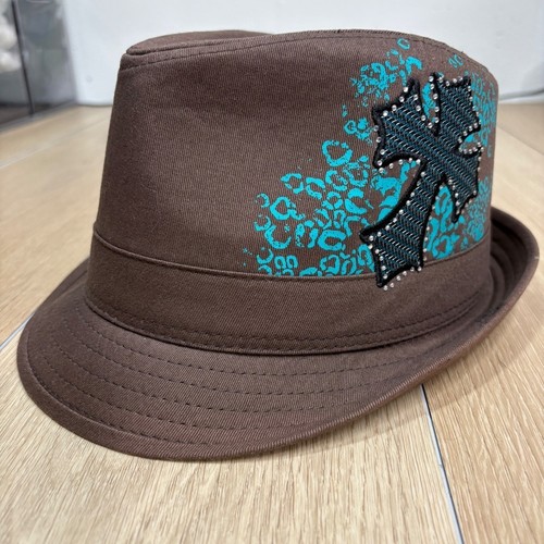 Y2k brown fedora hat turquoise - fedora,