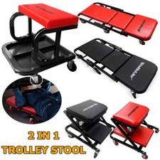 2 In 1 Mechanics Creeper Trolley Stool Wheels Padded Car Workshop Garage Seat