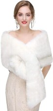 Women's Faux Fur Shawl Wrap Stole Winter Bridal Long Cape Shrug for wedding