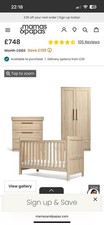Mamas & Papas Atlas 3 Piece Cotbed , Dresser Changer & Wardrobe - Nimbus White