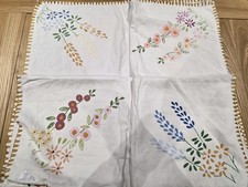 Vintage White Embroidered  Tablecloth 51x51  Inches