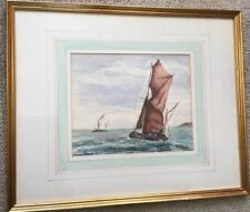 W Drysdale 1975 Framed Watercolour Red Sail Barges Sailing Round English Coast