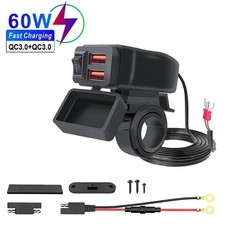 Dual Waterproof USB Port Motorbike Motorcycle Charger Socket Black Power Adapter