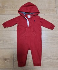 6-9 Months Boys Ralph Lauren Polo Outfit Burgandy Red Babygrow Sleepsuit (70)