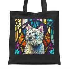 Stained Glass Effect Westie Organic Cotton Tote Bag | West Highland Terrier Gift