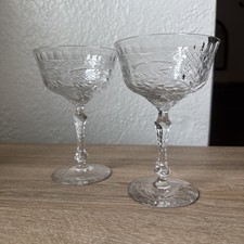 2 Vintage 1940’s Etched Crystal Cocktail Glasses - Champagne Bar Cart Chic