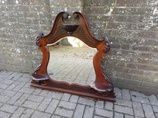 Large Victorian Carved Mahogany Over Mantel Mirror Vintage Antique Fireplace
