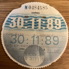 Old Tax Disc (Harley Davidson) November 1989