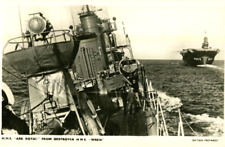 1950s postcard Royal Navy aircraft carrier HMS ARK ROYAL from HMS WREN