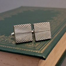 Square Silver tone cufflinks, engraved geometric design, LL-300