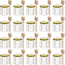 20 Pack Hexagonal Glass Honey Jars with Lid & Wooden Dipper 40ml/1.4oz Mini Pots