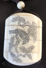 Japenese  Inro & Ojime Bead Carved Birds & Erotica Scene