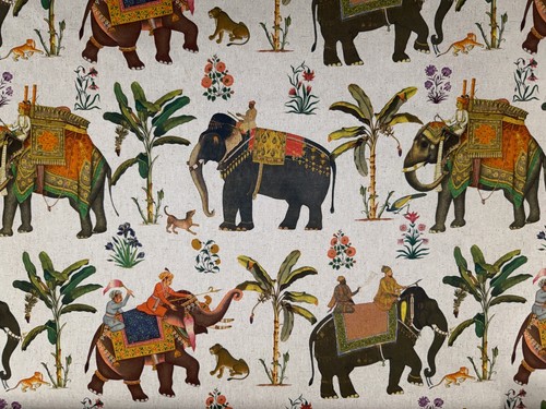 Fabric elephants india linen - fabric,