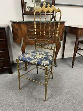 Original Solid Brass Chiavari Chair with Blue Silk Upholstery