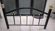 Wrought Iron King Size Metal Footboard - Green with Gold Ornaments