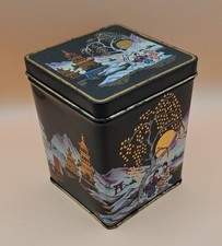 [VINTAGE TEA CADDY TIN] Made in England – Japanese Scene with Gold Moon & Geisha