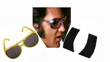 1970 ELVIS BLACK SIDEBURNS GOLD SUNGLASSES FANCY DRESS ACCESSORIES SET