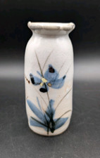 Trevor Corser Art Pottery Wall Pocket Posey Vase Blue Cobalt Flower Crackle 2002