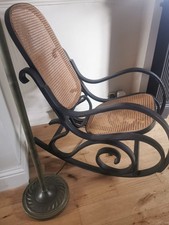 Vintage Bentwood Rocking Chair, Black Frame with Rattan Cane Seat, Elegant Style