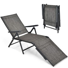 Patio Chaise Lounge Chair Foldable Outdoor Reclining Chair W/5-Position Backrest