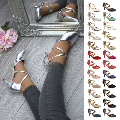 Womens ladies mid heel cross