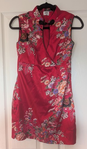 Bay red satin floral cheongsam - floral,