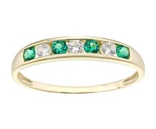 9ct Yellow Gold on Silver Simulated EMERALD & CZ Eternity Ring - sizes J to V