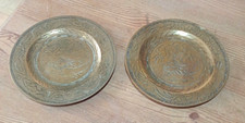 2 Chinese etched brass plates
