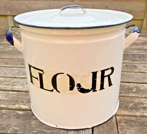Vintage enamel flour - enamel, bin