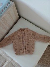 Caramel hand knitted baby cardigan - new - 0 to 3 months.