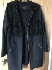 River Island Black Coat  with Faux Fur Trim- size 8 -  lovely clean condition