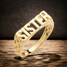18ct Gold SISTER Ring on Solid